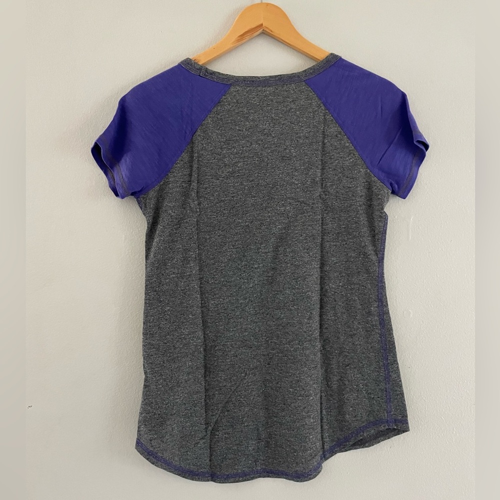 Reebok Women's Grey and Purple Short Sleeve Athletic Tee - Picture 2 of 5
